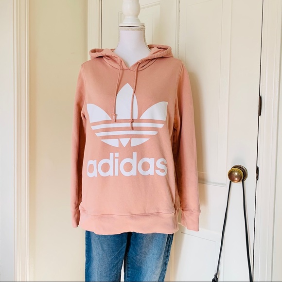 adidas Tops - Adidas | Pink & White Logo Hooded Sweatshirt
